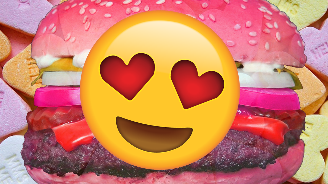Heart eyes emoji burger