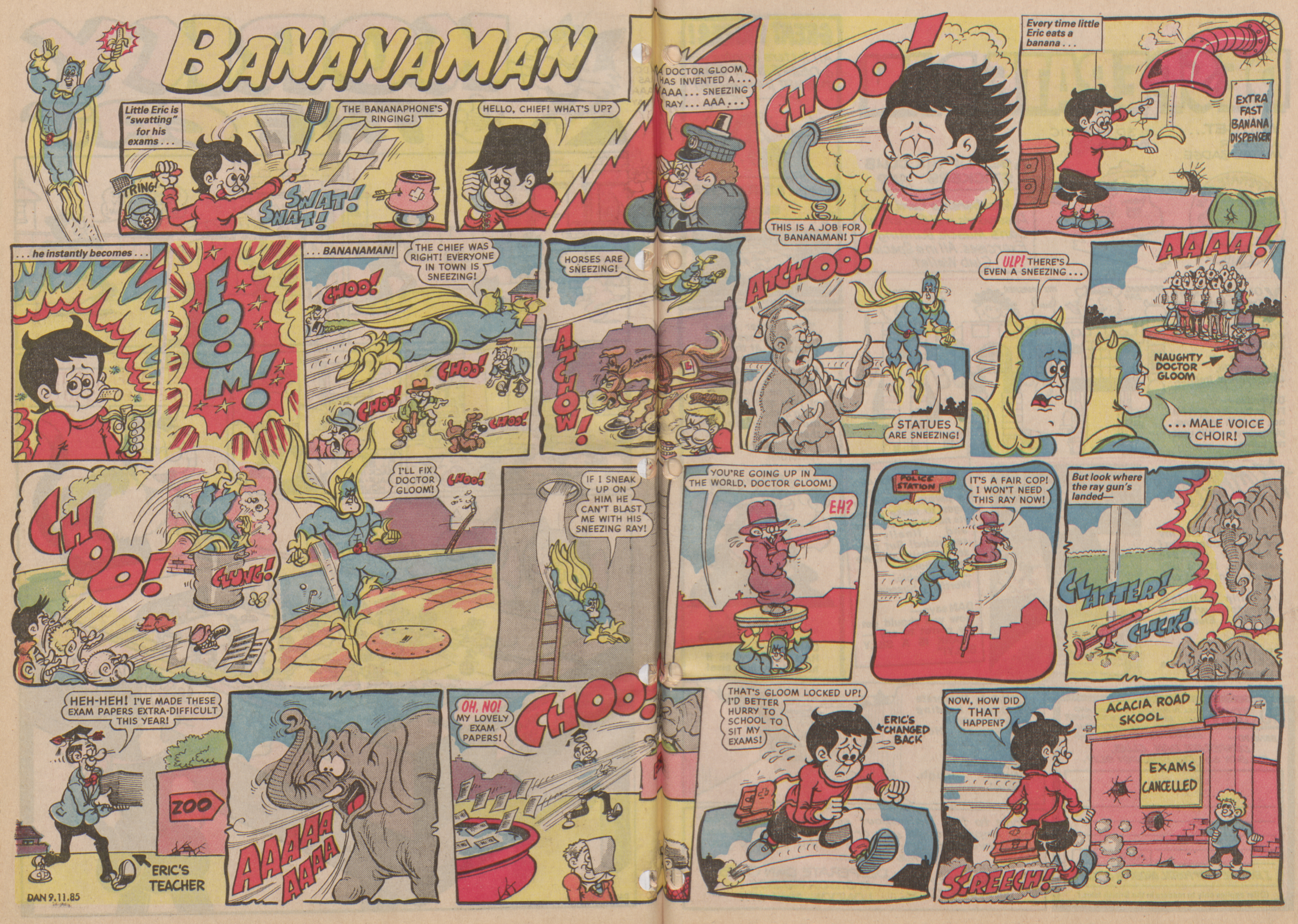 Bananaman - Dandy Issue No. 2294 - November 9th, 1985 - Doctor Gloom and the Sneeze Ray of Doom!