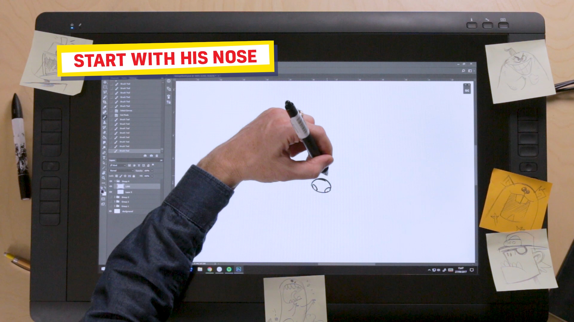 Ross drawing Pieface's nose