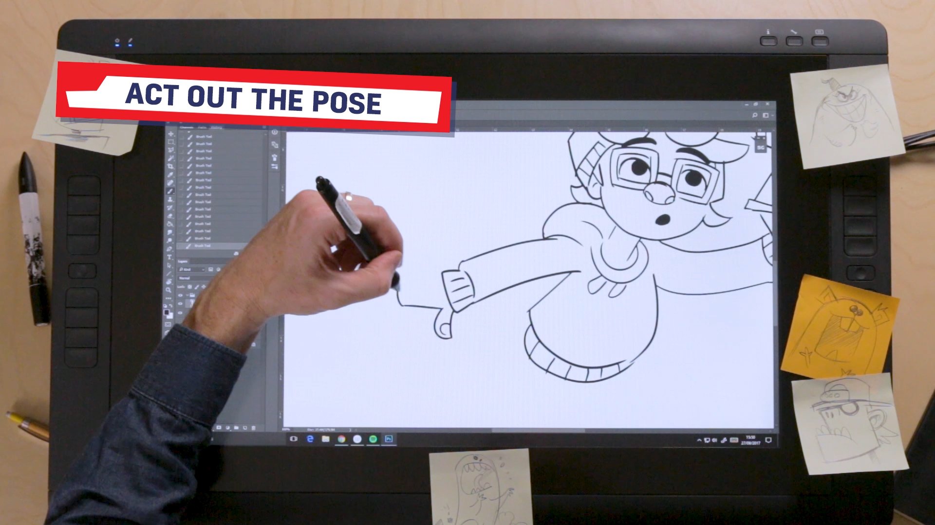 Ross drawing Pieface's pose