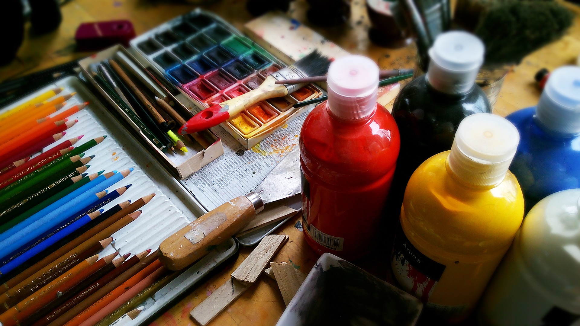 A selection of artist materials