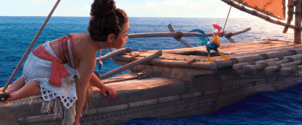 Moana and a chicken go out to sea