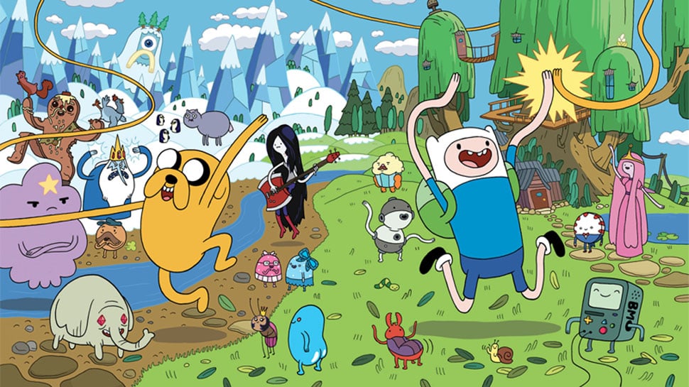 The Adventure Time cast in a woodland scene