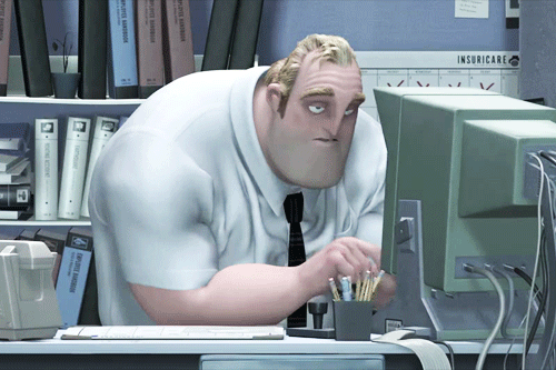 Mr Incredible also has an office job