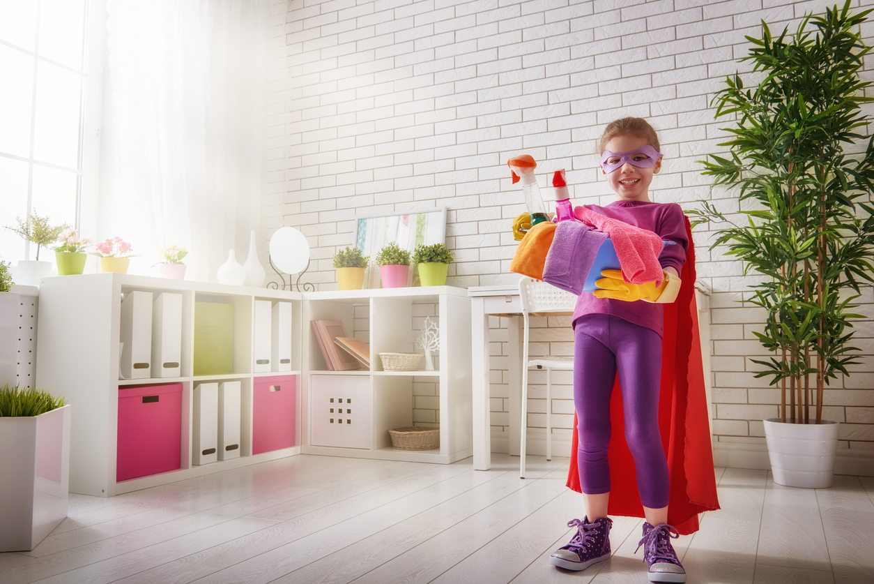 A superhero on a house cleaning mission