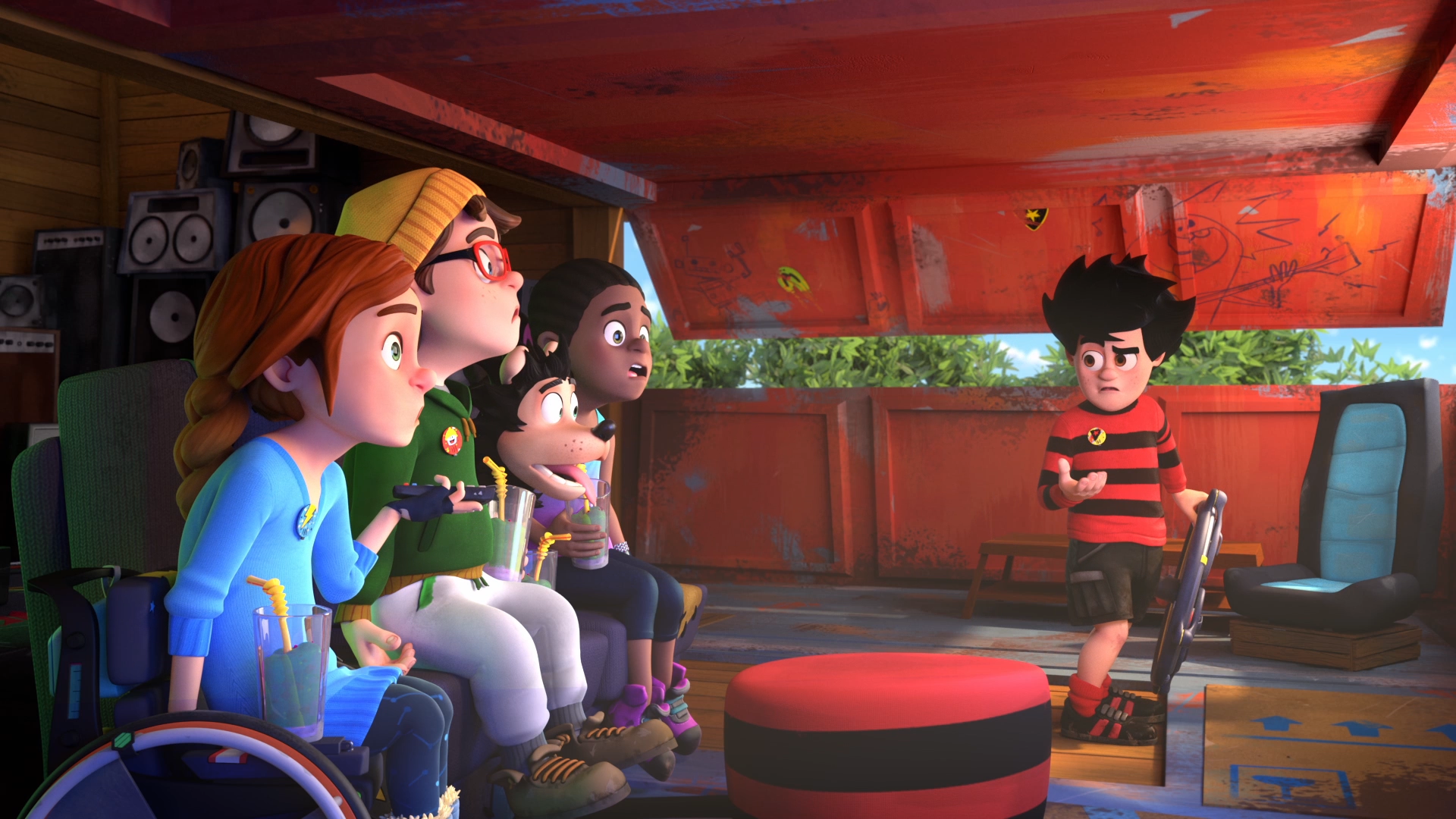 Dennis and the gang in their den - from Dennis & Gnasher Unleashed!