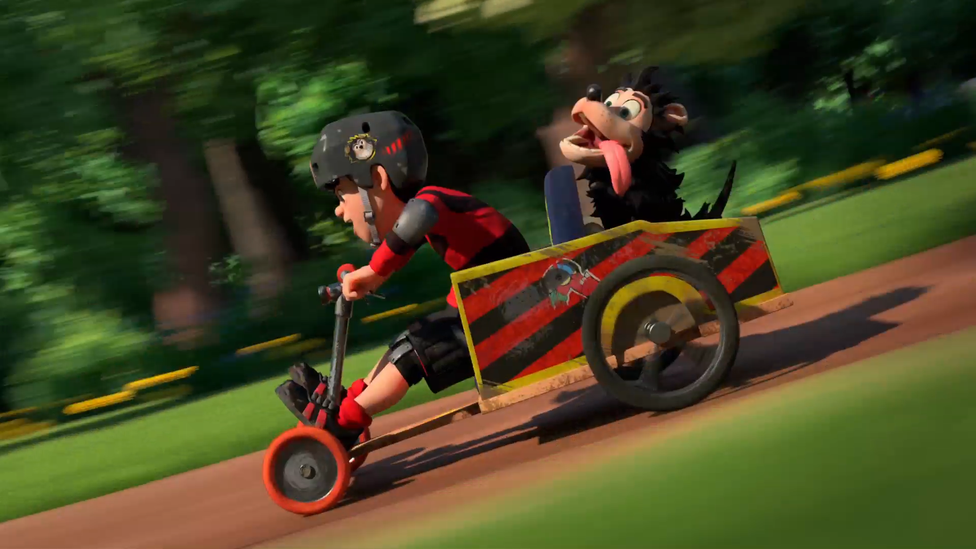 Dennis and Gnasher in a go-kart from Dennis & Gnasher Unleashed!