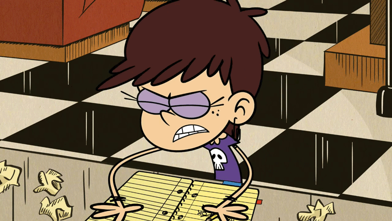 A cartoon character attempting to do homework 