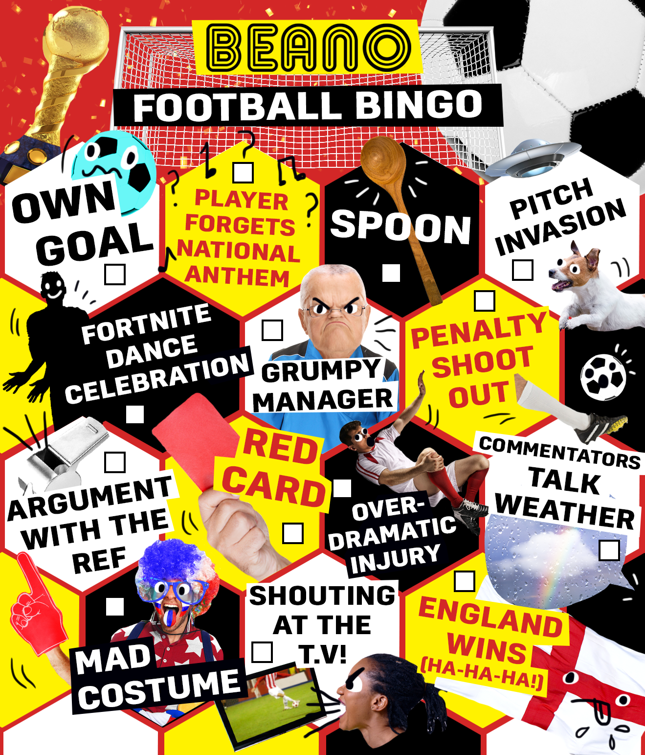 Beano Football Bingo Card
