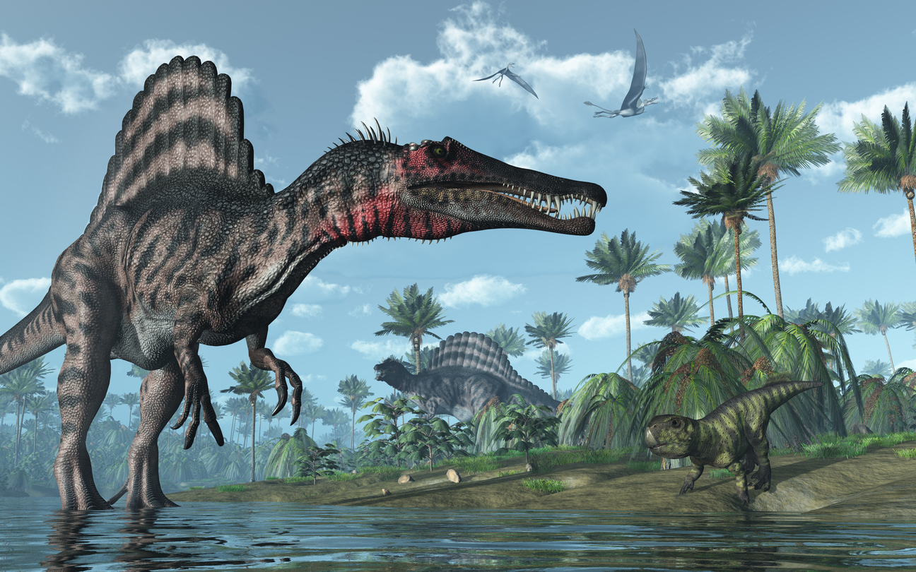 Prehistoric scene with Psittacosaurus Dinosaurs