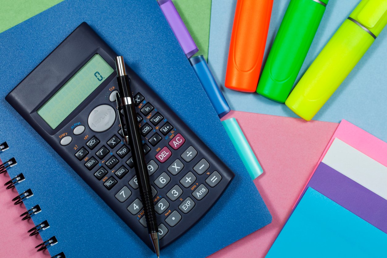 Calculator and highlighter pens with a note book