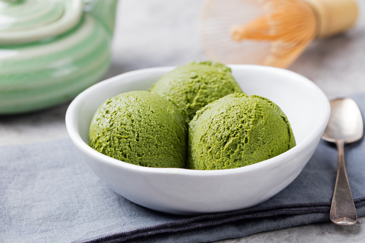 A dark green ice cream