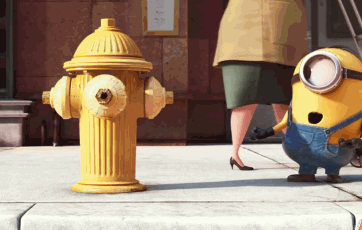 A Minion speaks to a fire hydrant