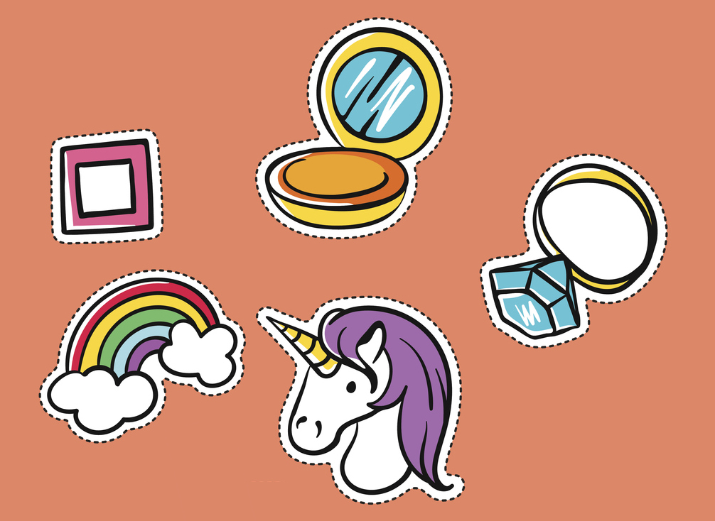 A collection of stickers placed on a plain background