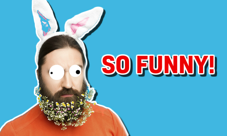 A bearded man in rabbit ears