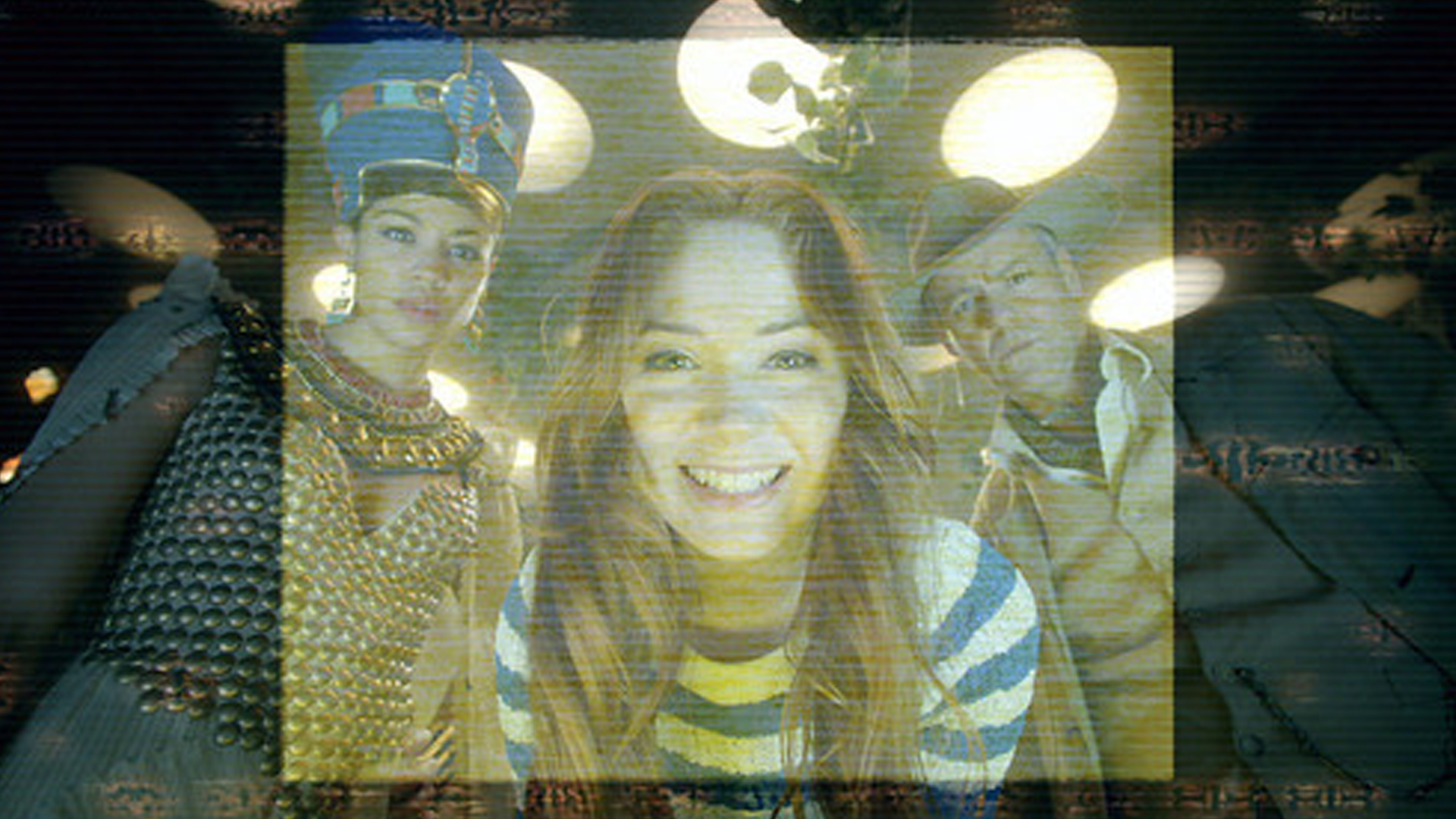 Amy Pond looking into a computer screen on a spaceship feat. Queen Nefertiti and John Riddell