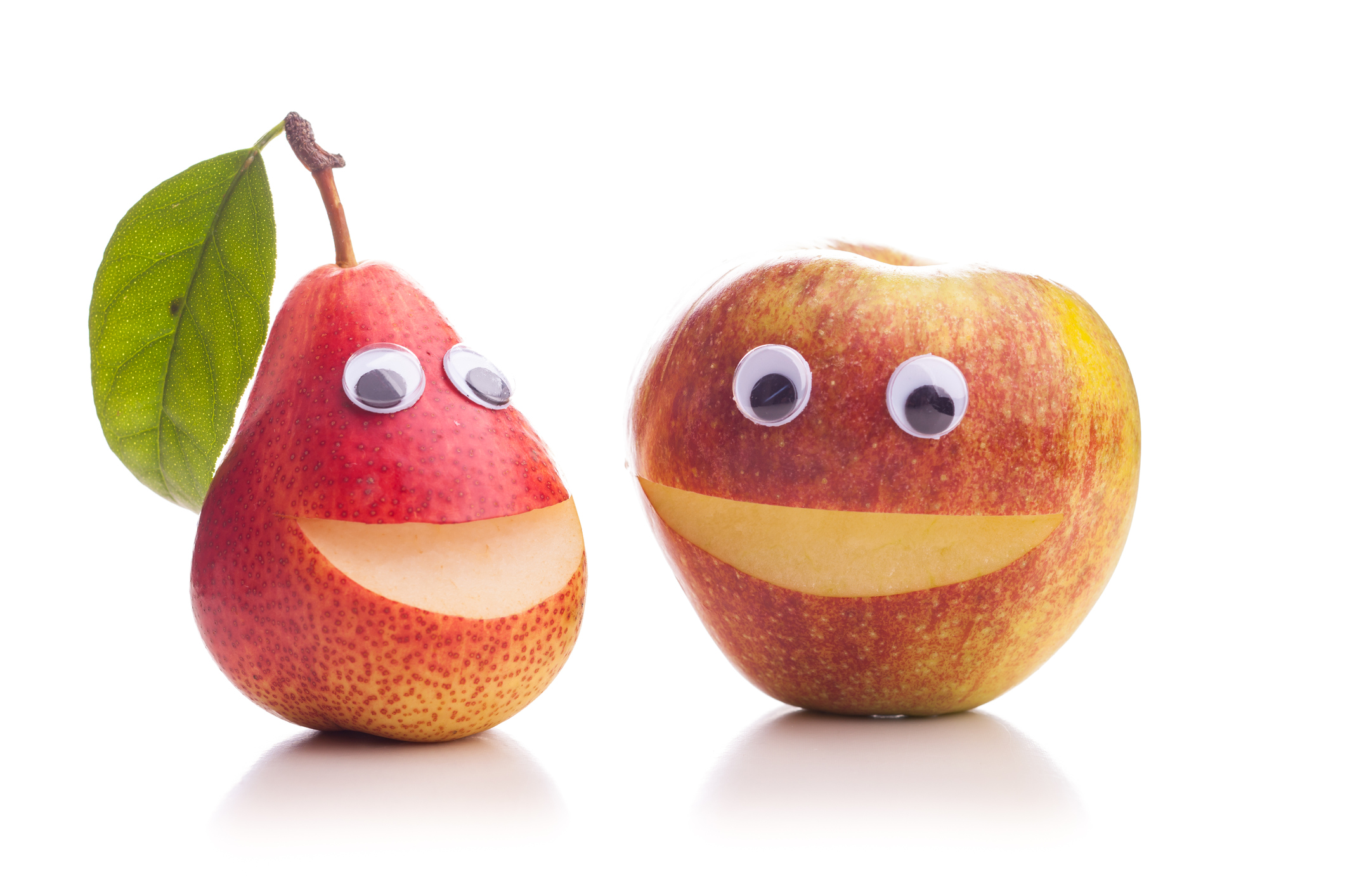 Apple and Pear with goggly eyes