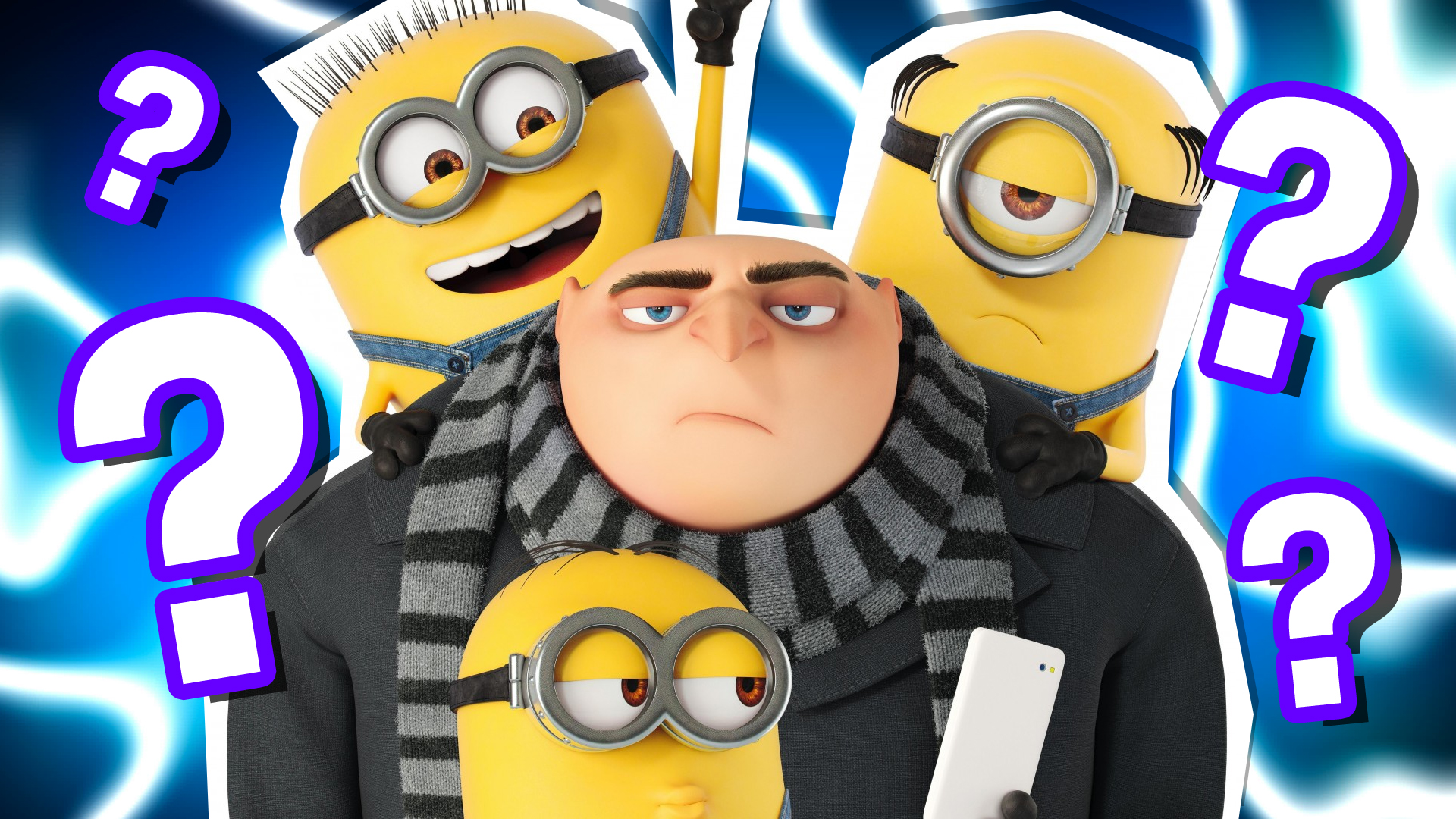 gru covered in minions and question marks