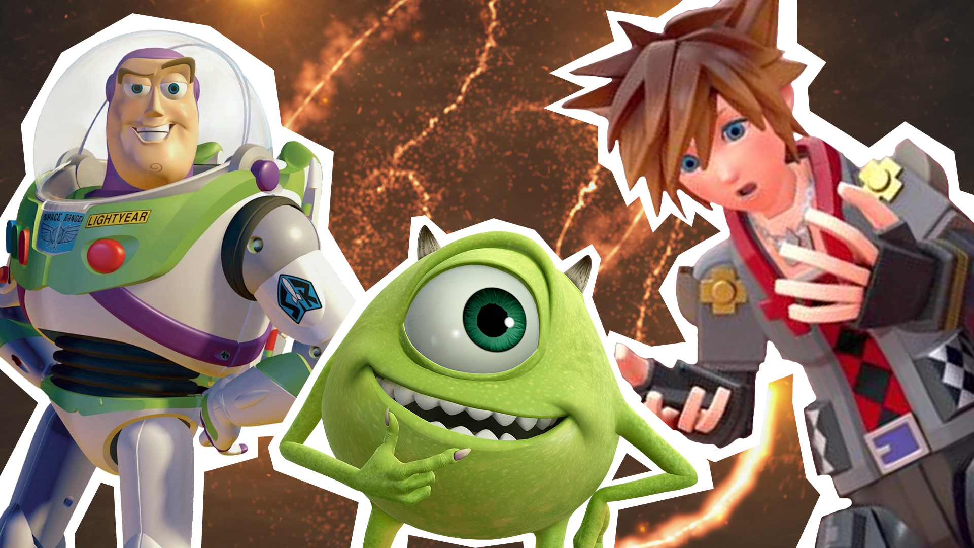 Buzz Lightyear, Mike from Monsters Inc and Sora from Kingdom of Hearts 3