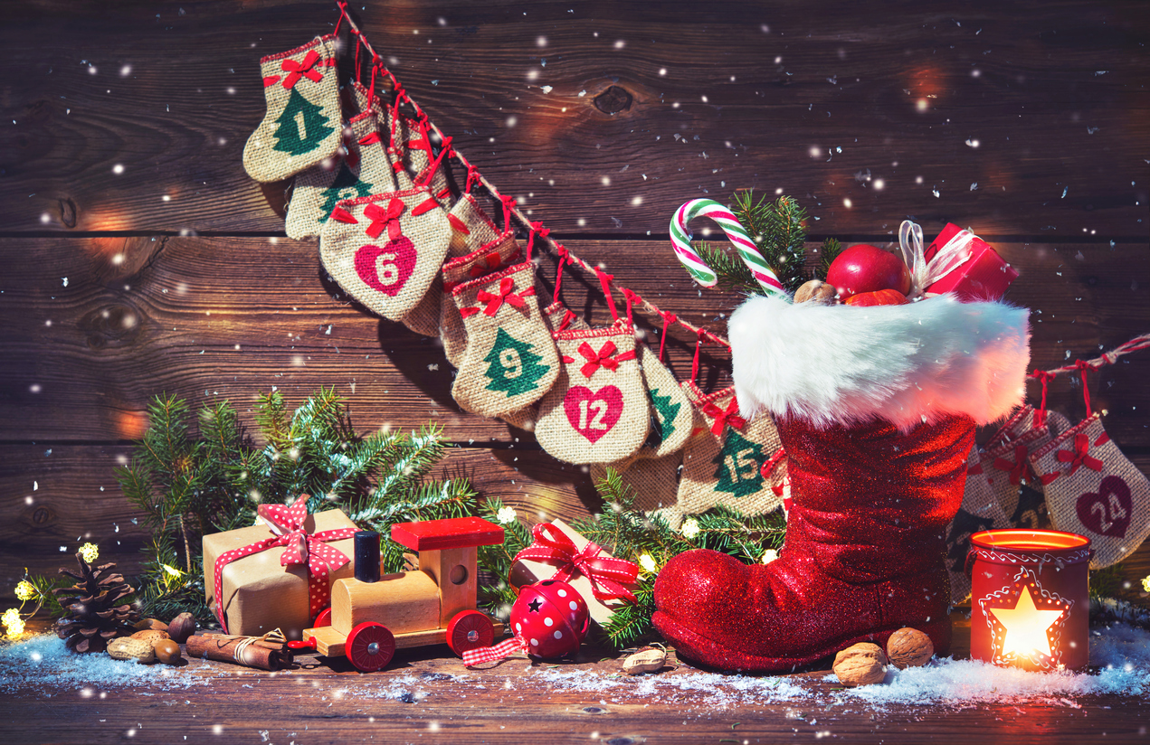 An advent calendar with a stocking