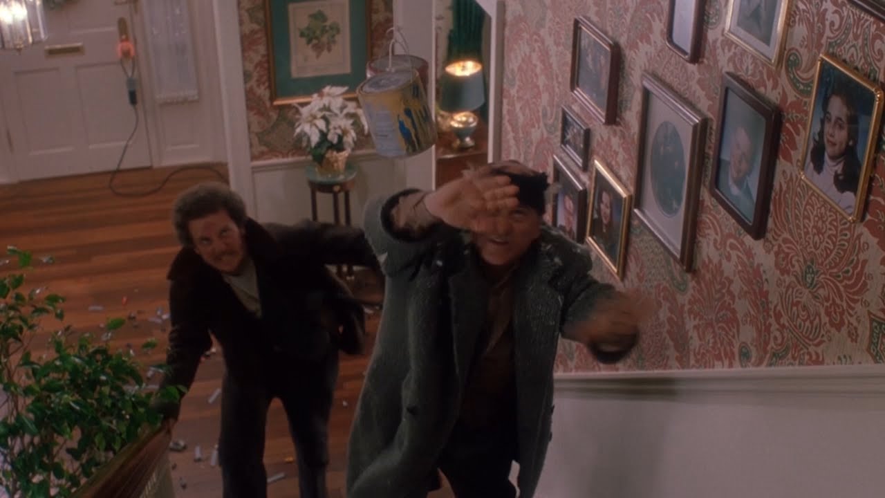 The burglars climb the stairs in Home Alone