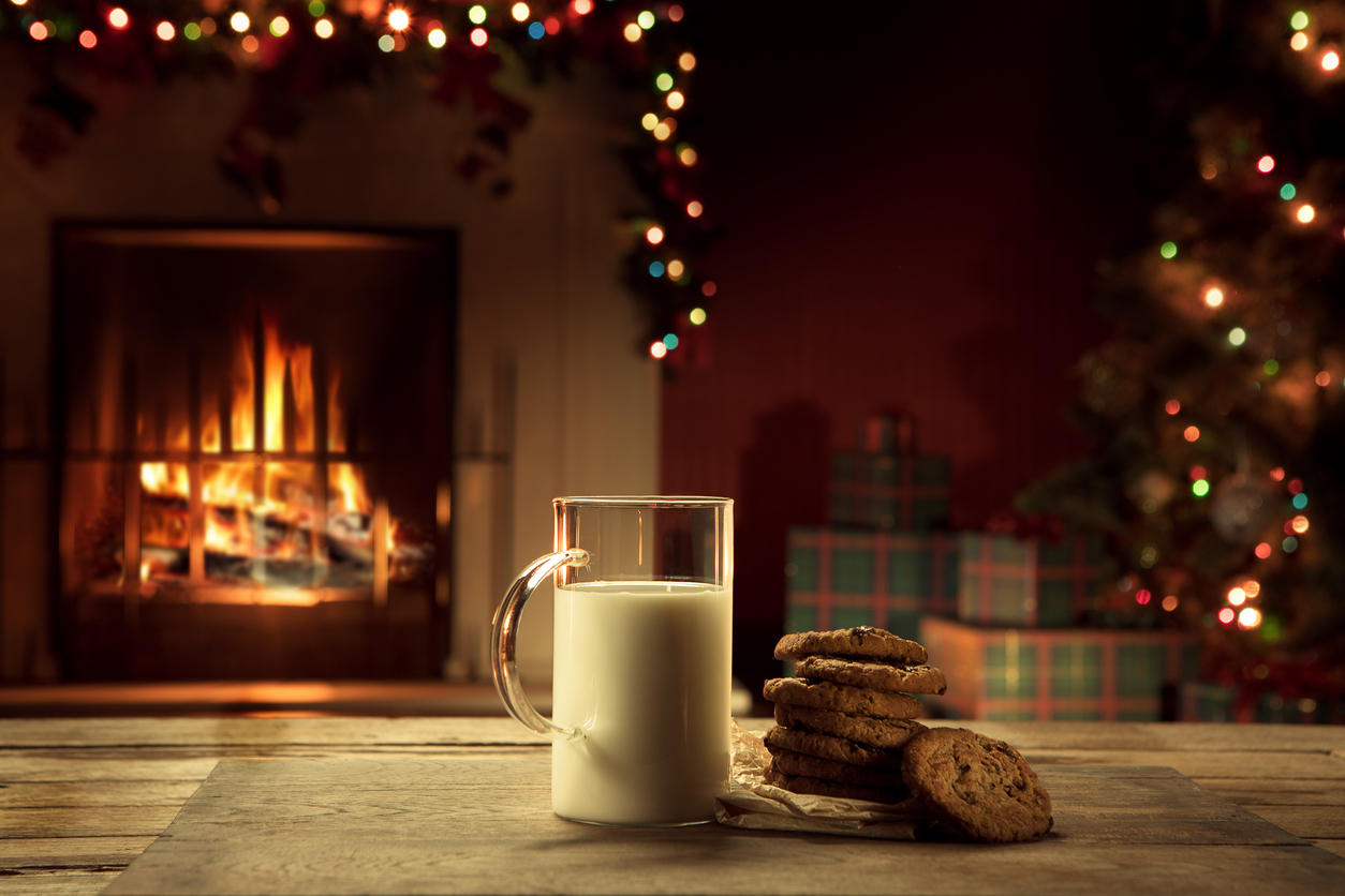 Milk and cookies, possibly for Santa