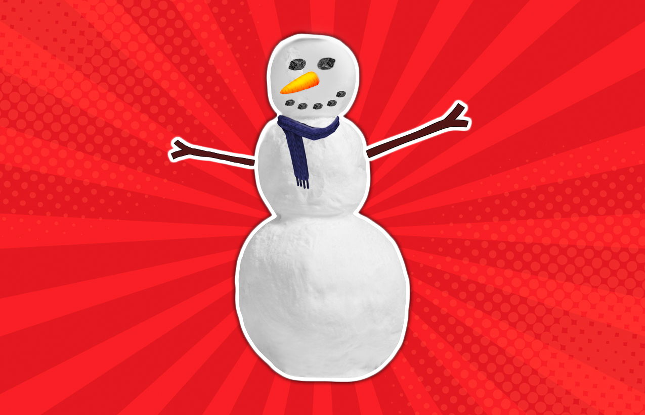 A snowman with stick arms