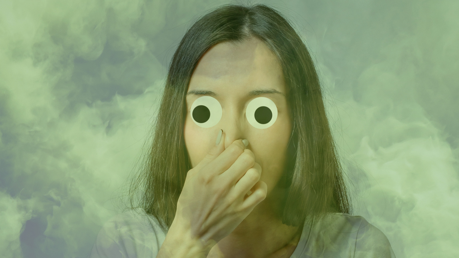 A person holding their nose