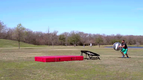 A basketball trick using a trampoline