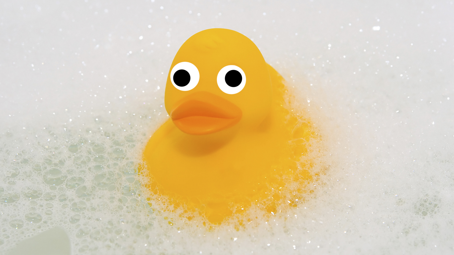 A rubber duck in a bubble bath