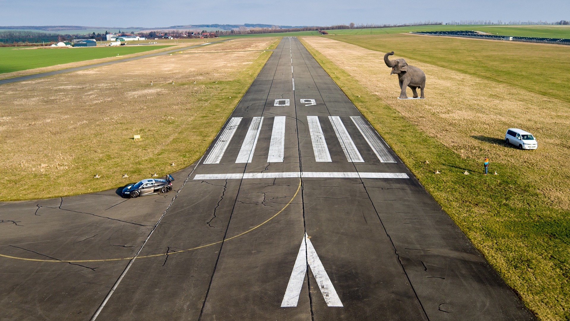 An elephant standing next to a runway 