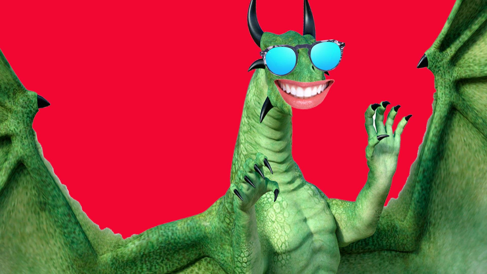 A smiling dragon wearing sunglasses