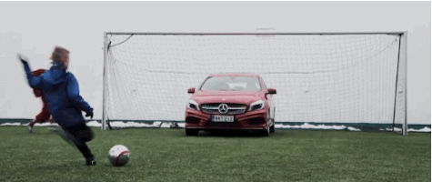 A car is parked in a goal 