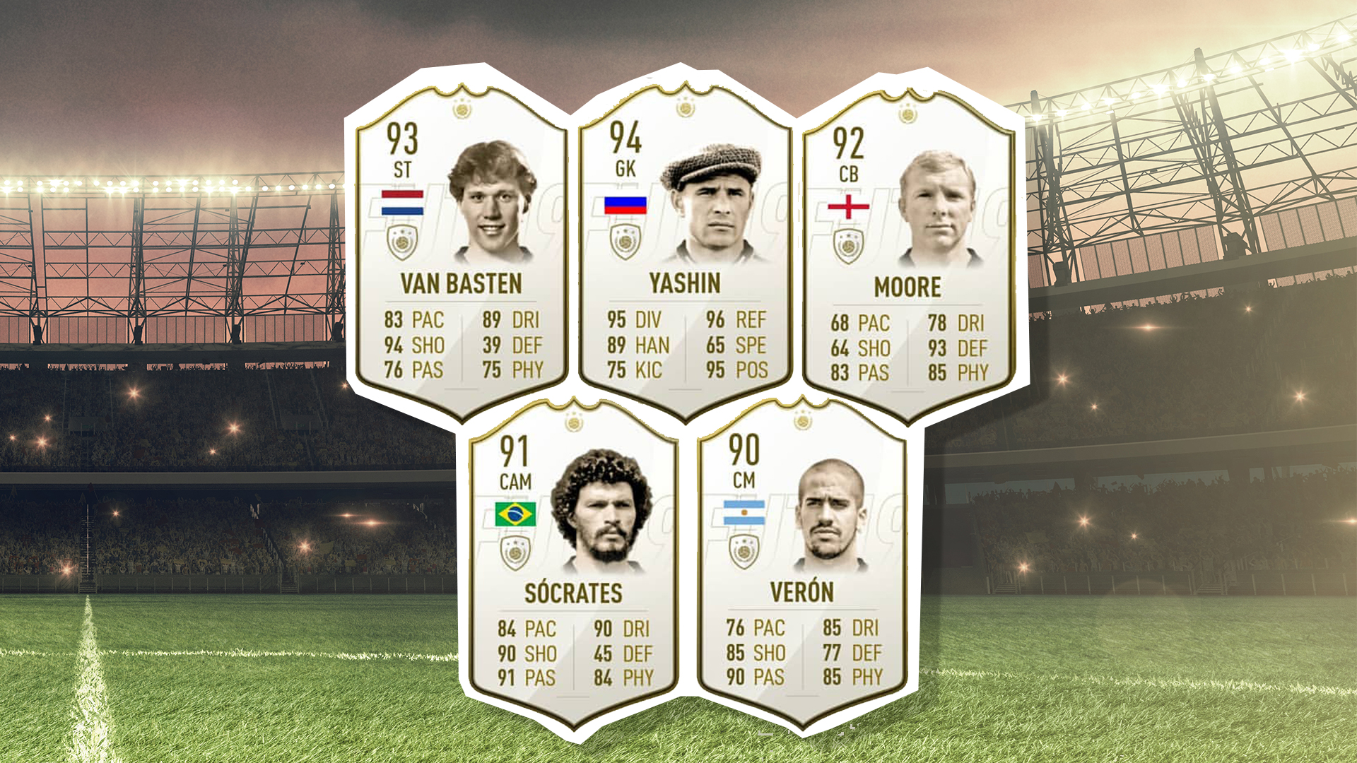 A selection of Pacybits FUT icon cards