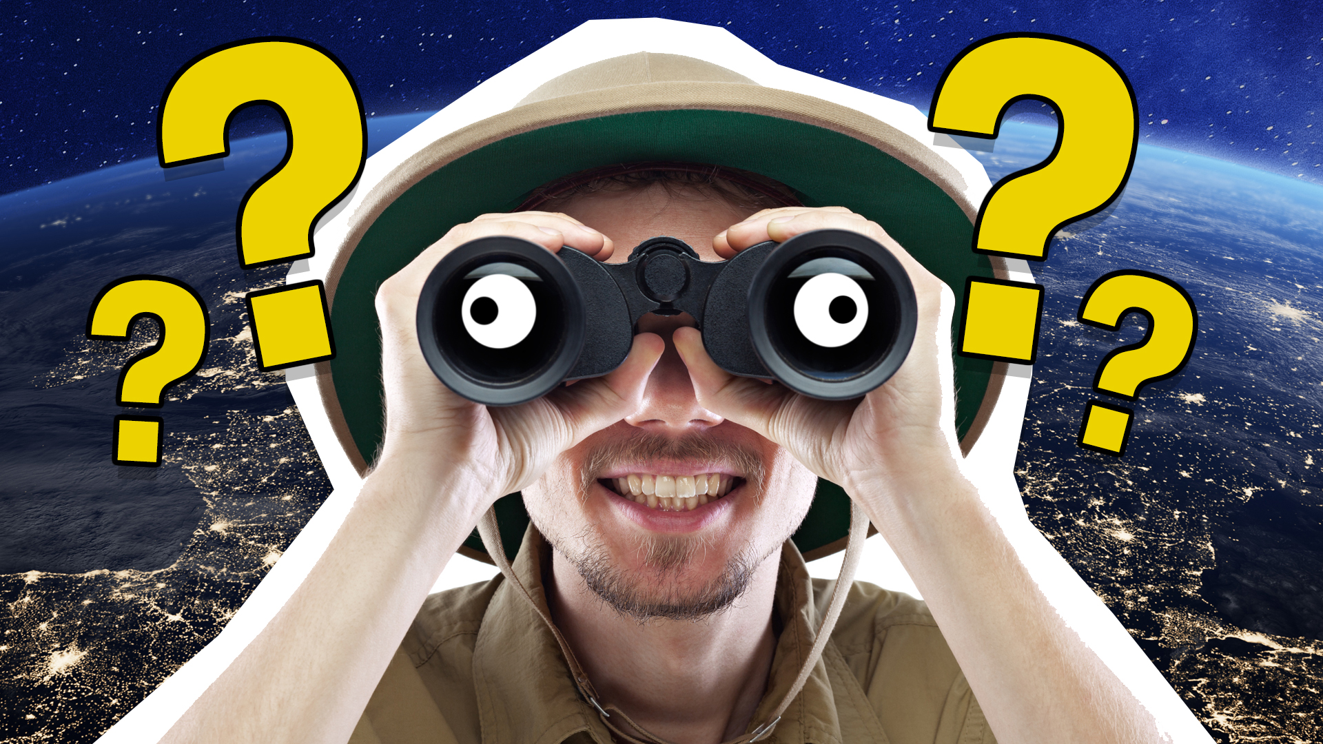An explorer using binoculars