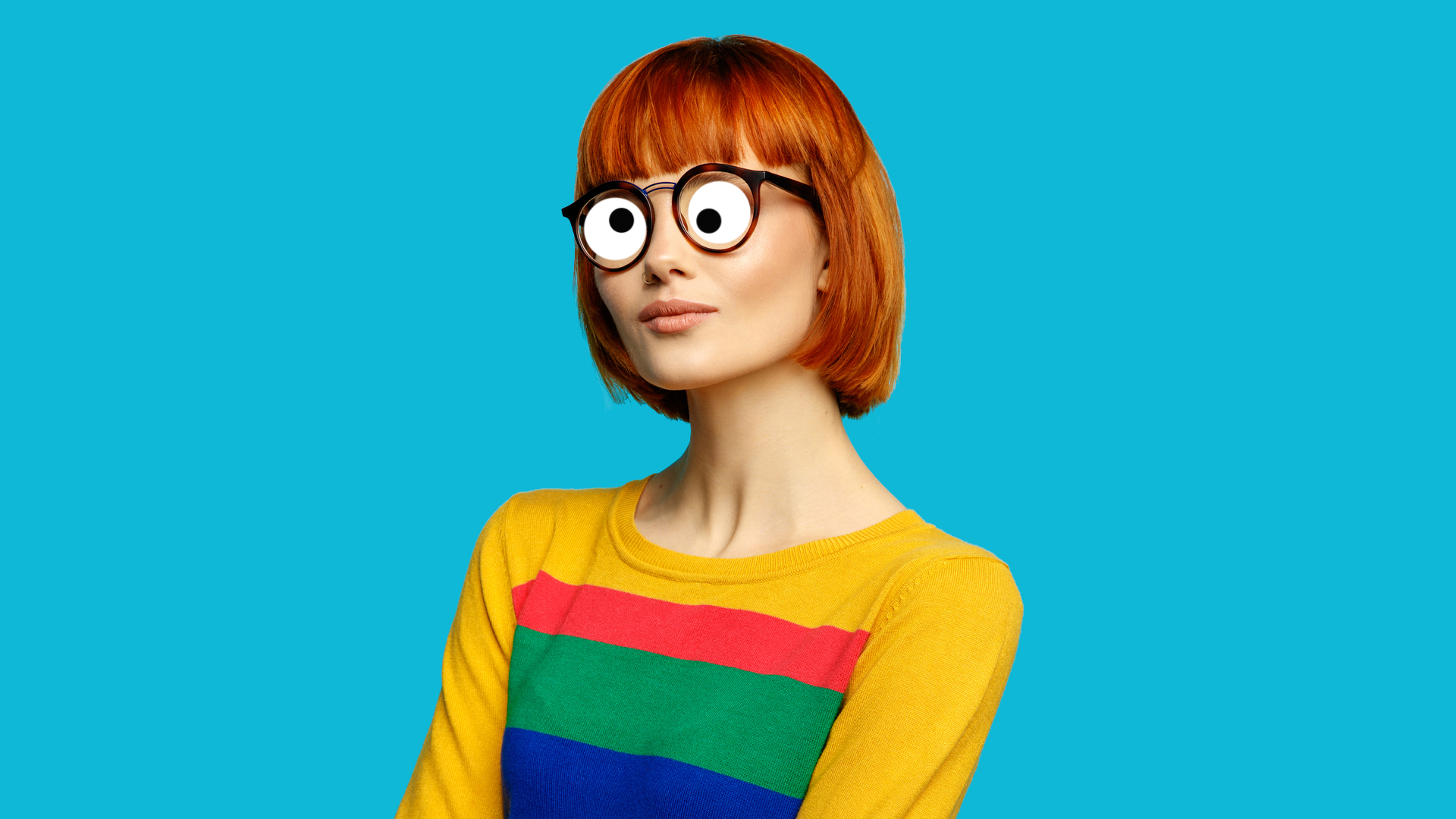 A lady wearing a colourful jumper 