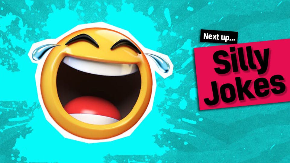A laughing emoji face with the words: Next up Silly Jokes - click to visit our funny silly jokes from our funny smelly jokes
