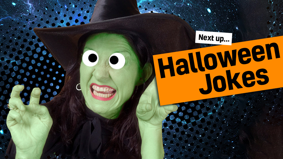 A witch pulling a funny face - link to funny Halloween jokes from our ghost jokes