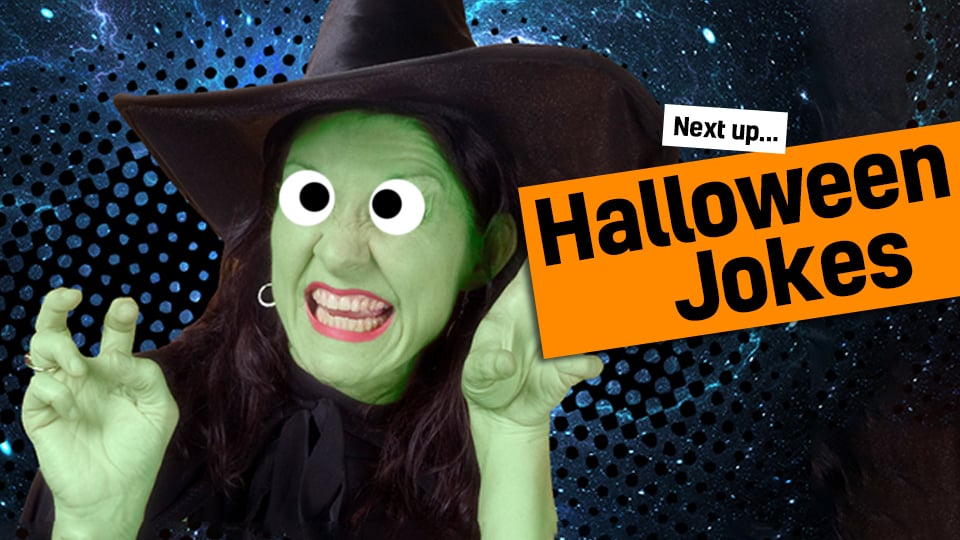 A witch and the words: Next up, Halloween jokes. Link to Halloween jokes from witch jokes.
