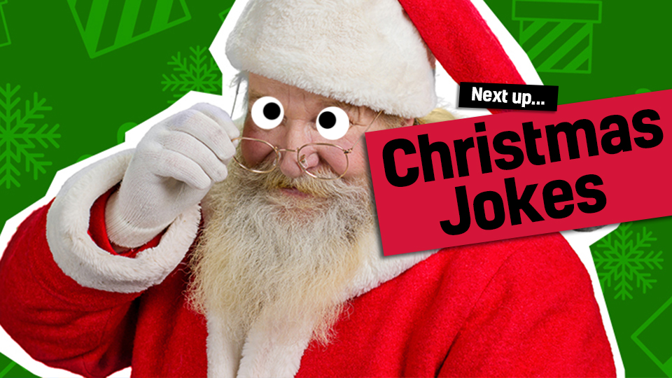 Santa looking over his glasses - link to Christmas jokes from gross Christmas cracker jokes