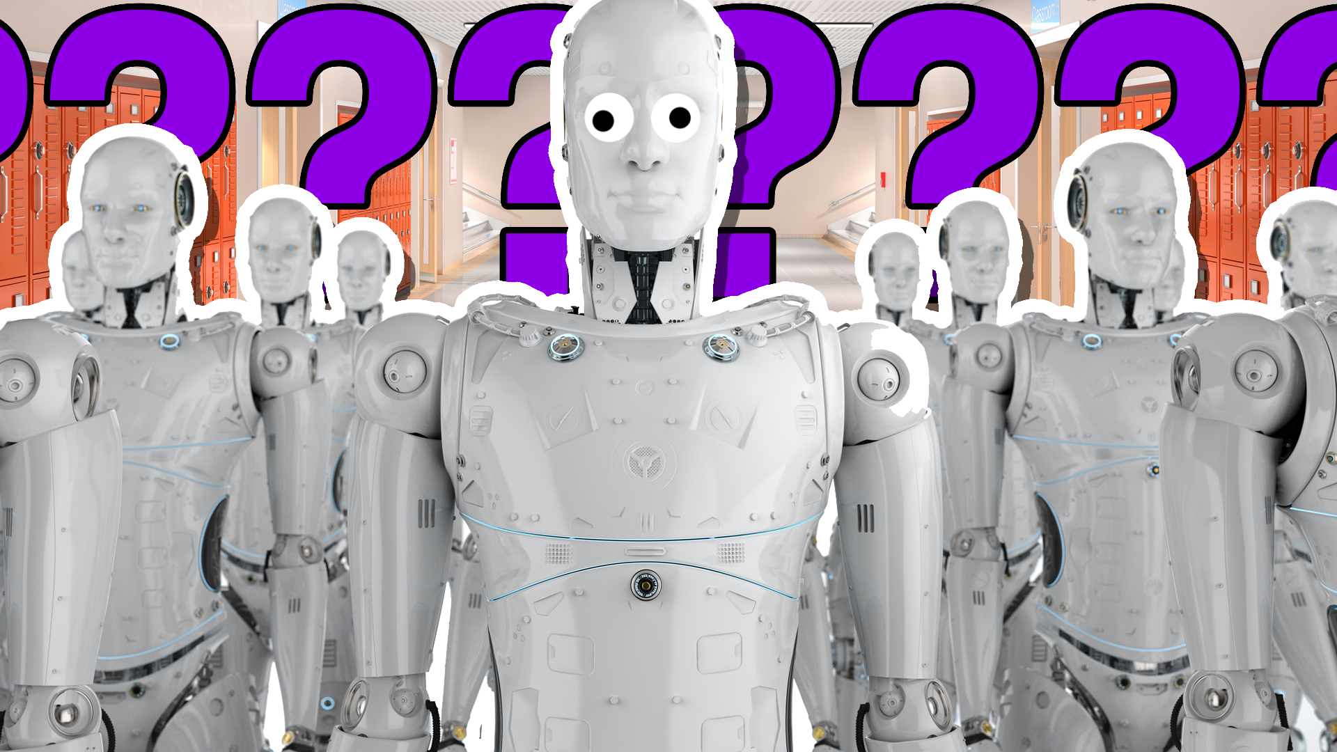 Robots in a school corridor – personality quiz
