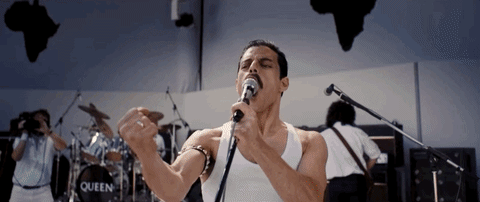A montage of Rami Malek as Freddie Mercury