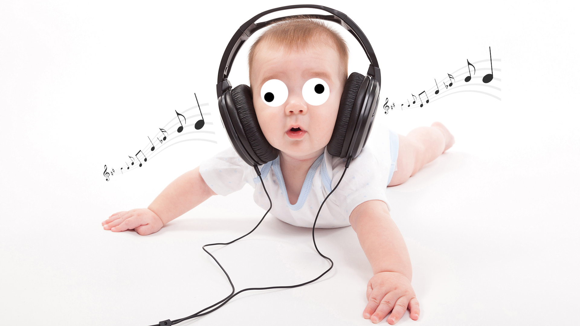 A baby wearing headphones