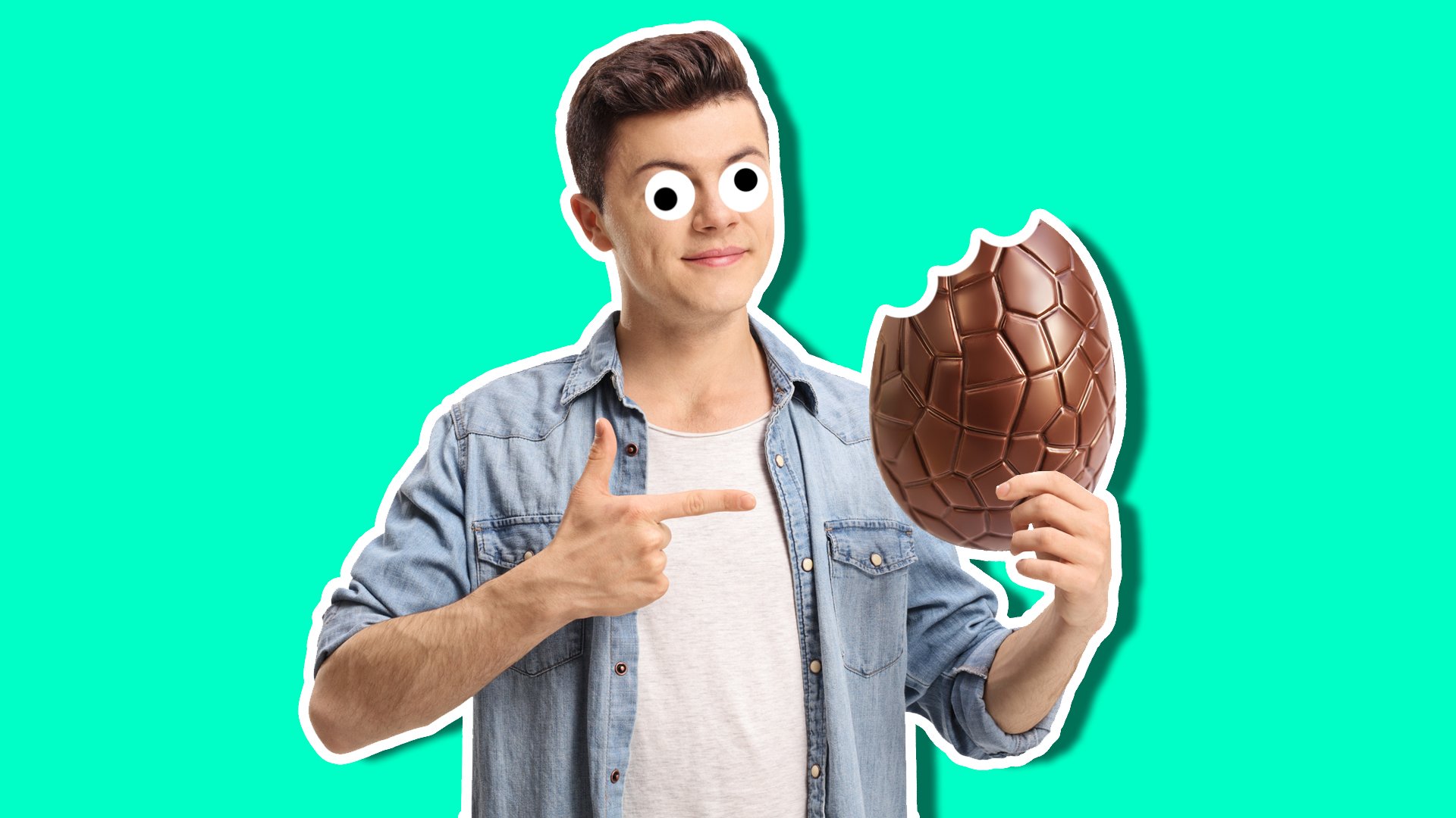 Man eating chocolate egg