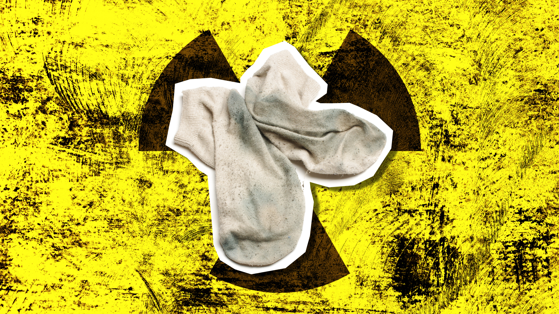 A pair of dirty socks against a radioactive background