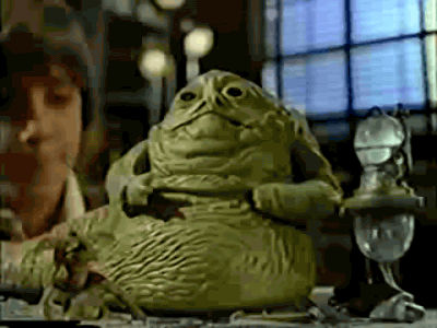 A TV commercial featuring a Jabba the Hutt toy