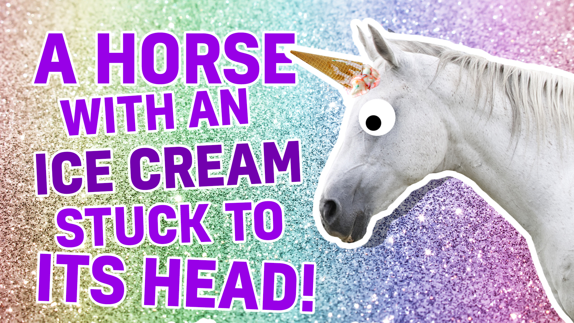 A horse with an ice cream stuck to its head