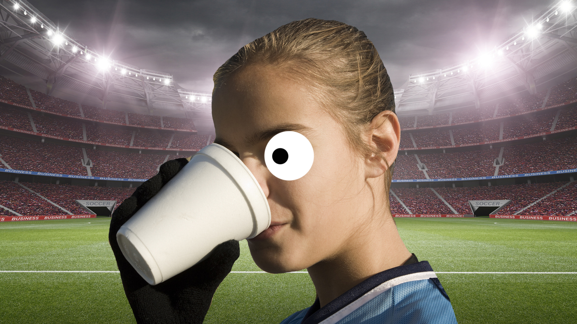 A footballer drinking a cup of tea