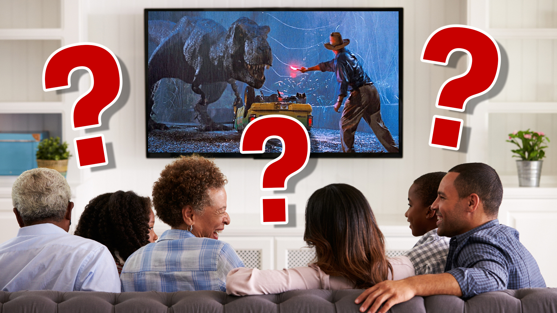 A family watching Jurassic Park