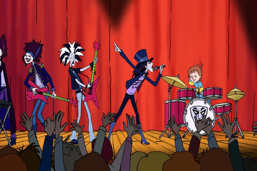 Horrid Henry plays drums for his favourite band
